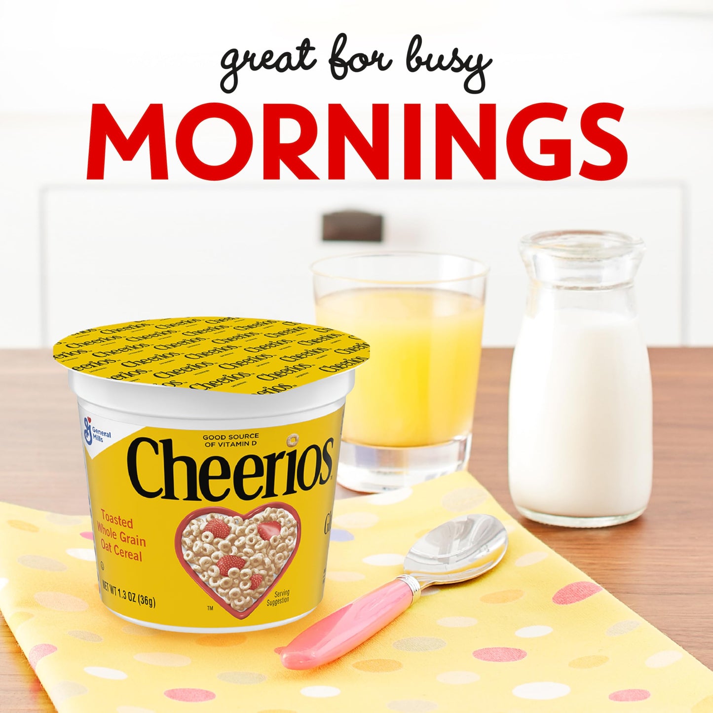 Original Cheerios Heart Healthy Cereal Cup, 1.3 OZ Single Serve Cereal Cup (Pack of 12)