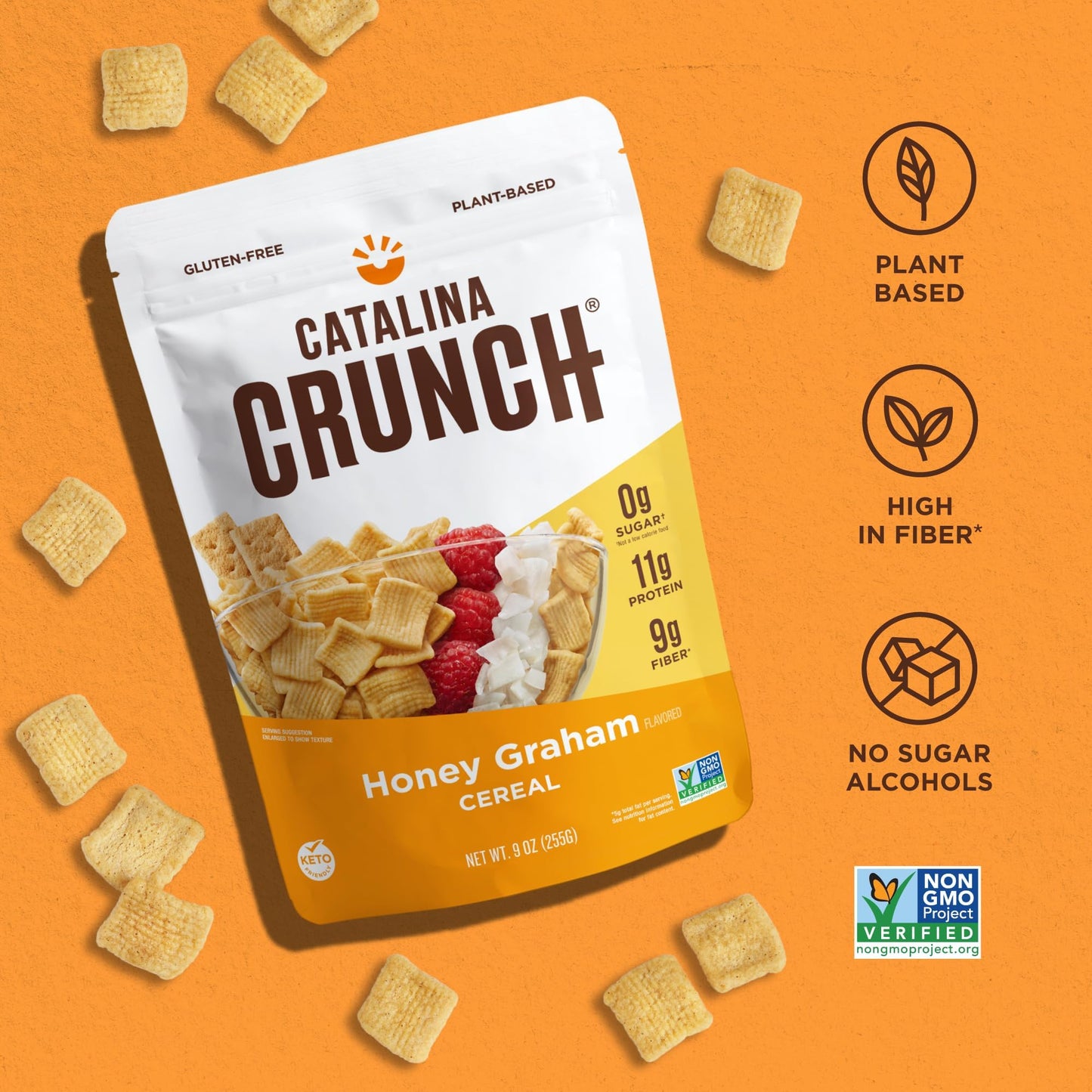 Catalina Crunch Honey Graham High Fiber Cereal 4 Pack | Low Carb, Sugar Free, Gluten Free, Grain Free | Keto Snacks, Vegan, Plant Based | Breakfast Protein Cereals | Keto Friendly Food