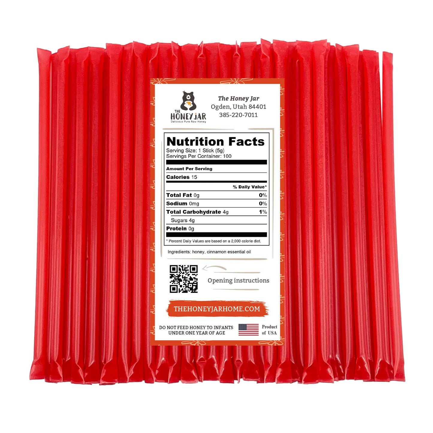 The Honey Jar Cinnamon Flavored Raw Honey Sticks - 100 Count Honey Straws for Tea and Coffee