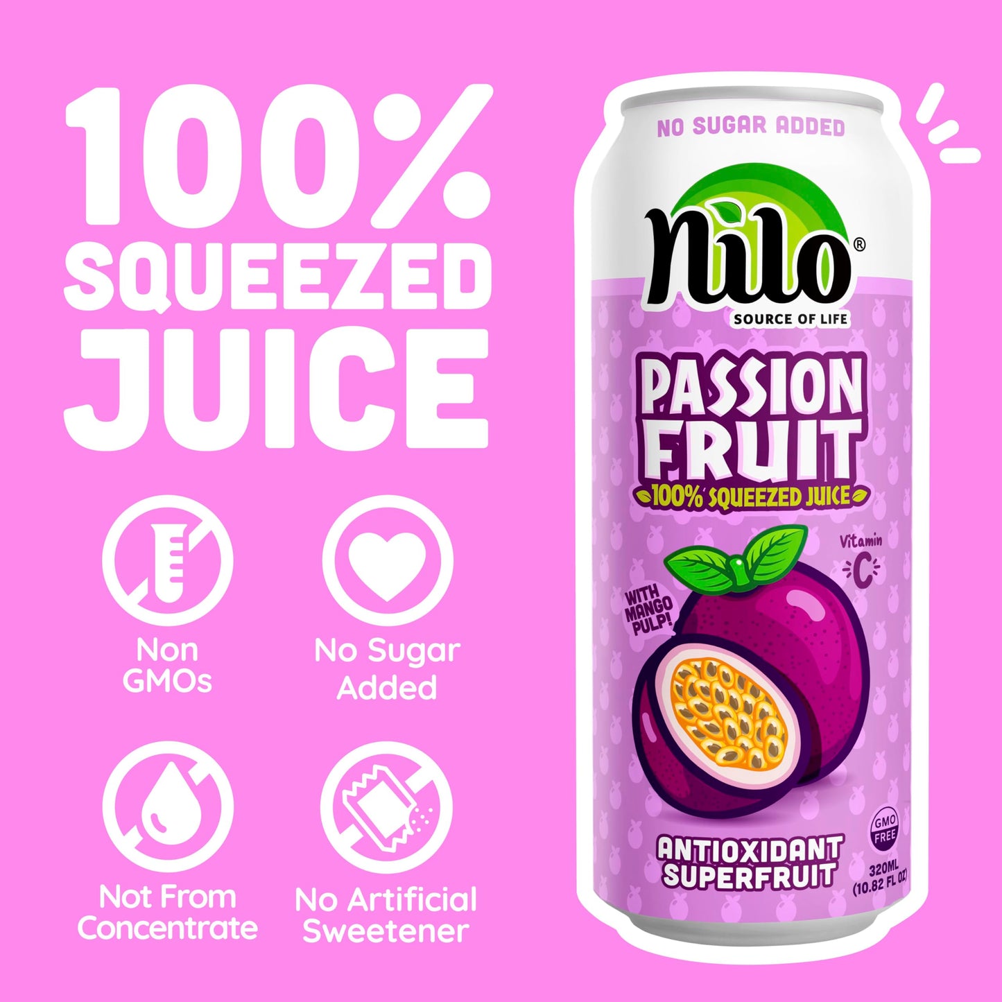 NILO Passion Fruit Juice | 100% Squeezed Maracuya Passion Fruit | NO Sugar added | NOT From Concentrate | 16.57 oz (Pack of 12)