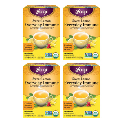 Yogi Tea Sweet Lemon Everyday Immune Tea - 16 Tea Bags per Pack (4 Packs) - Daily Immune Support Tea - Delicious Lemon Tea Bags 