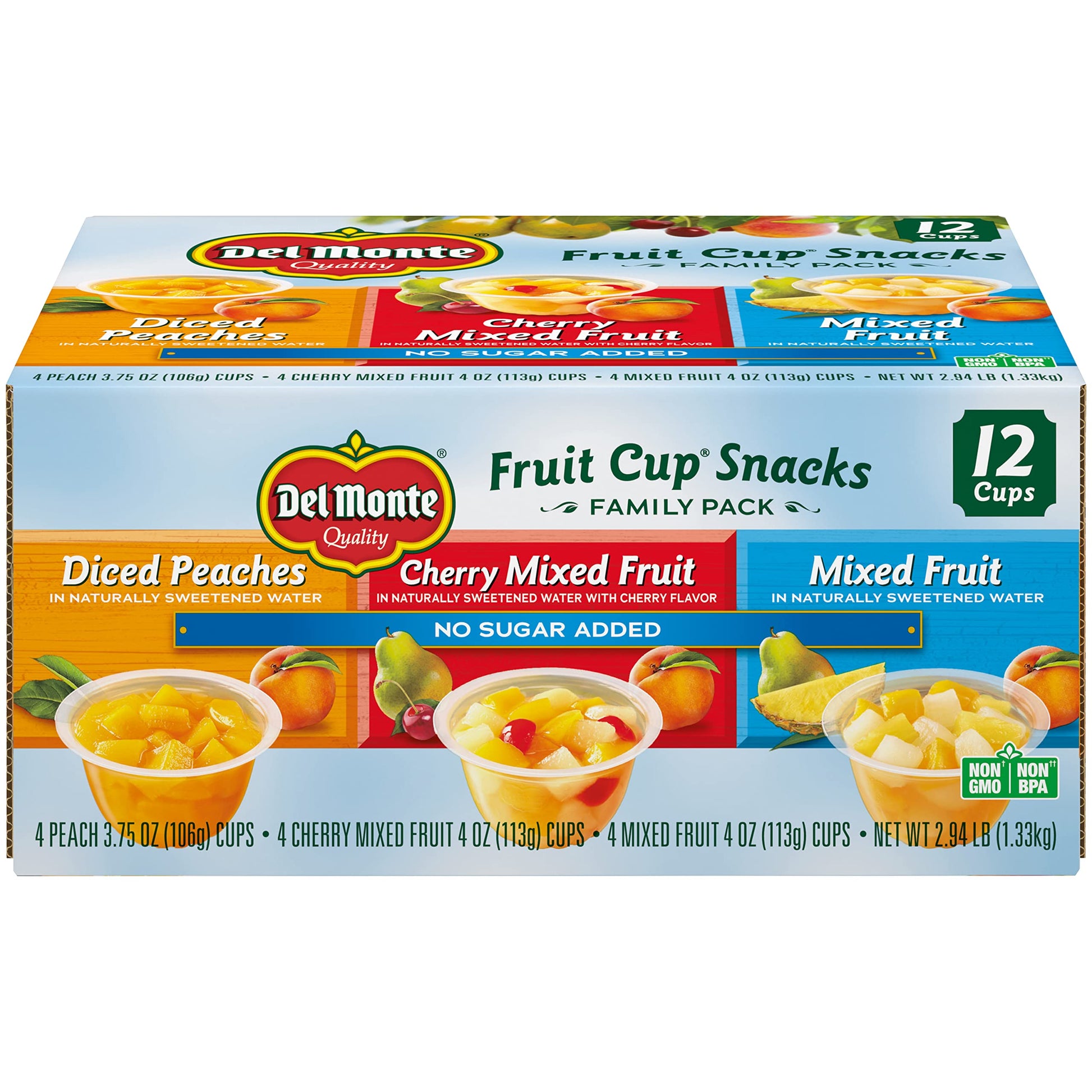 Del Monte Fruit Cup Snacks, No Sugar Added, 4 oz Variety Pack, 12 Count