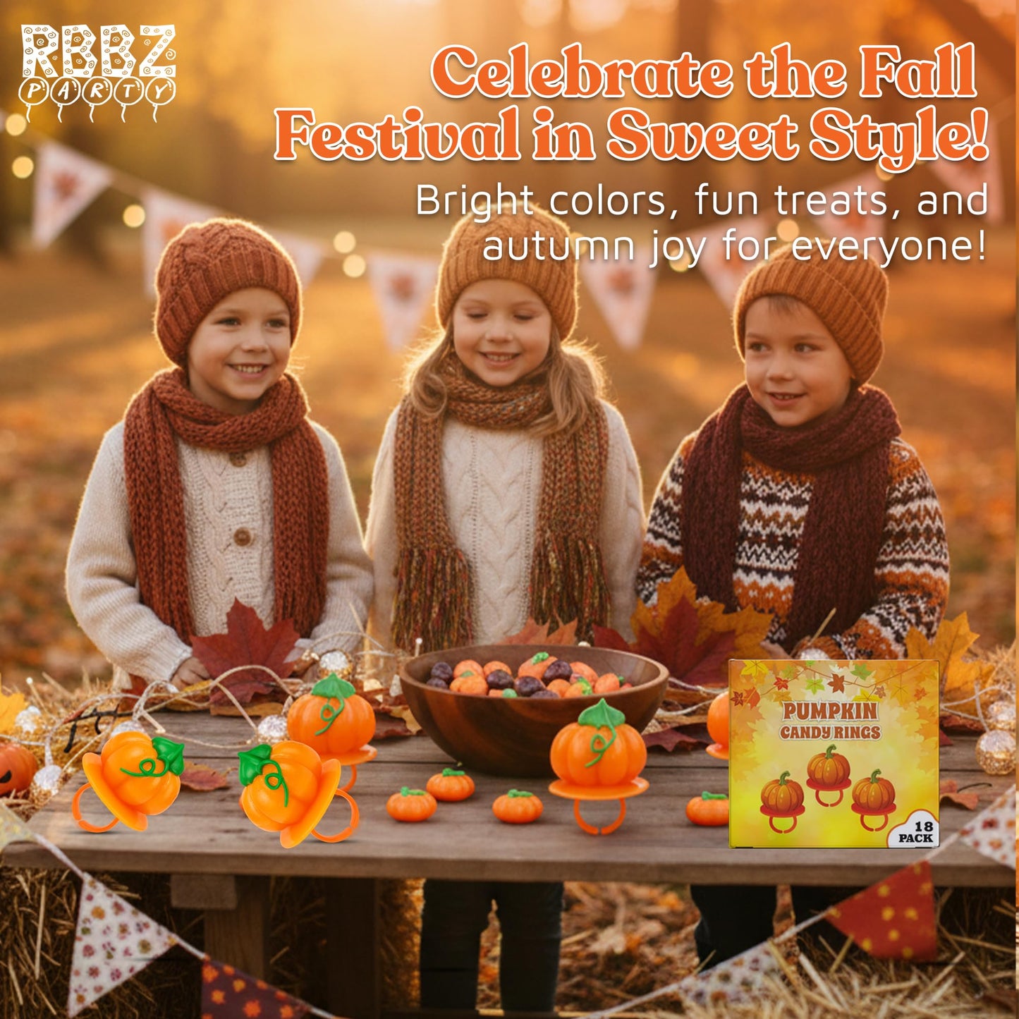 Pumpkin Candy 3D Ring Pops - 18 Individually Wrapped Suckers Bulk Pack - Fall Candy Party Favors - Thanksgiving Treats