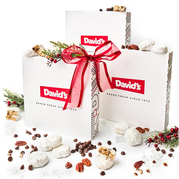 DavidS Cookies Chocolate Chip Pecan Meltaways Christmas Cookies Gift Box 3 Pack - Soft Butter Cookies With Pecans - 3 Lbs Gourmet Holiday Dessert Basket For Celebrations And Special Occasions