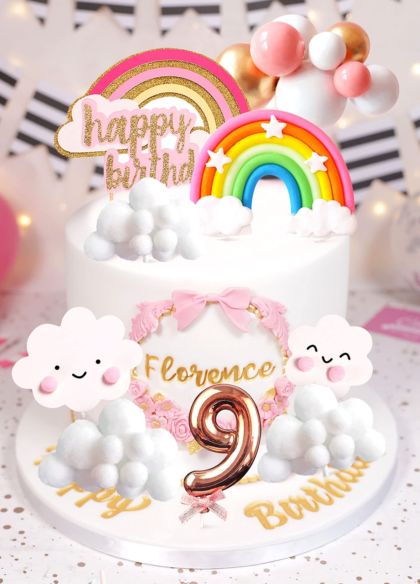 Laventy Pink On Cloud 9 Cake Decoration On Cloud 9 Birthday Cake Topper 9 Birthday Cake Decoration On Cloud 9 Party Supplies Clo
