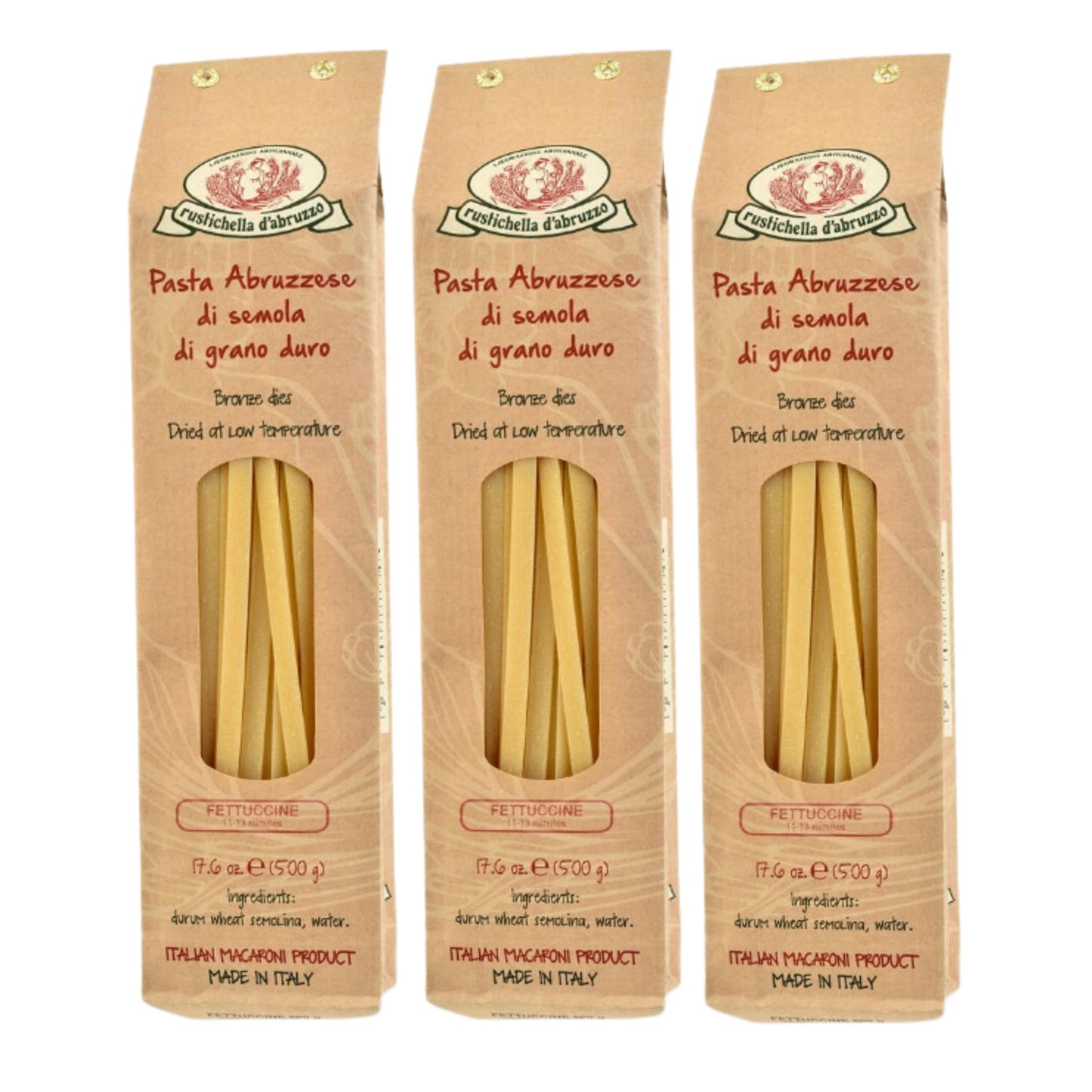 Rustichella d'Abruzzo Fettuccine (Pack of 3), 500g Each - Egg-Free Wide Ribbon Pasta - Perfect for Sauces - Cooks in 11-13 Minut
