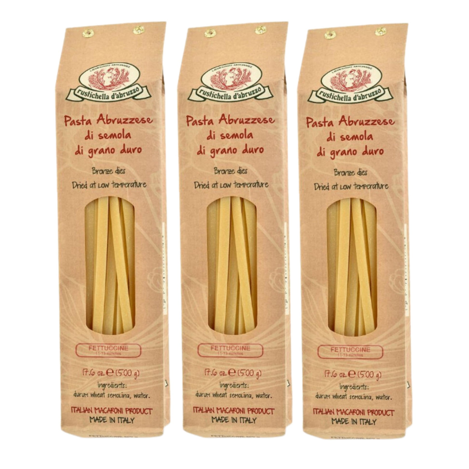 Rustichella d'Abruzzo Fettuccine (Pack of 3), 500g Each - Egg-Free Wide Ribbon Pasta - Perfect for Sauces - Cooks in 11-13 Minut