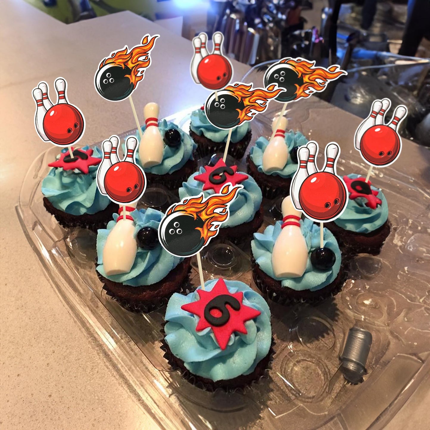 Gyufise 36Pcs Bowling Cupcake Toppers Sport Bowling Party Cupcake Picks Bowling Alley Themed Birthday Party Cake Decorations For