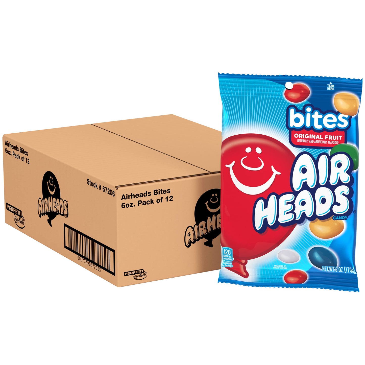 Airheads Candy Bites, Assorted Fruit Flavor, Non-Melting, 6oz Bag, Box of 12 Bags
