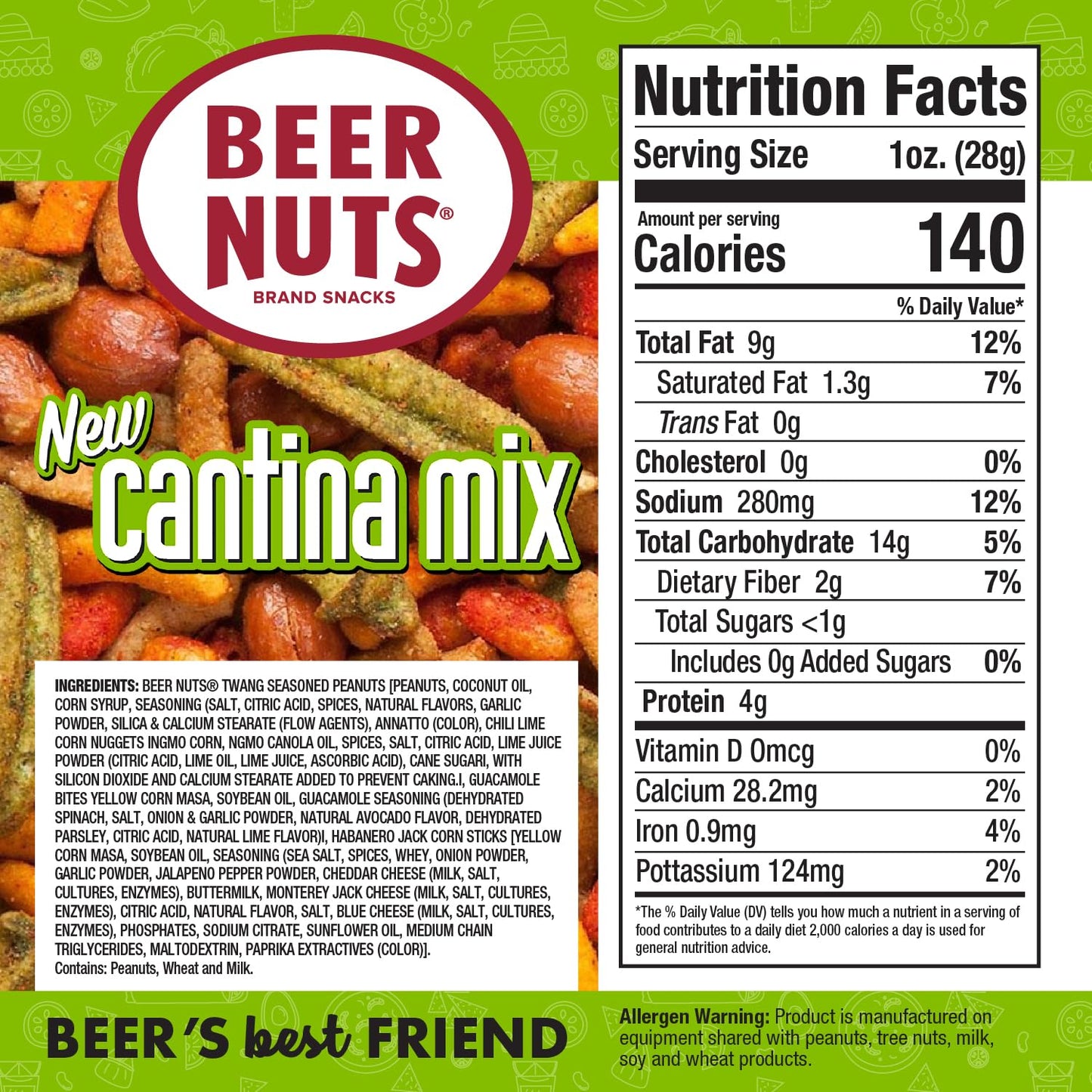 malt-inspired NUTS Cantina Mix Snack Jar, Twang Seasoned Peanuts & Chili Lime Insane Grain, 12oz Resealable Jar