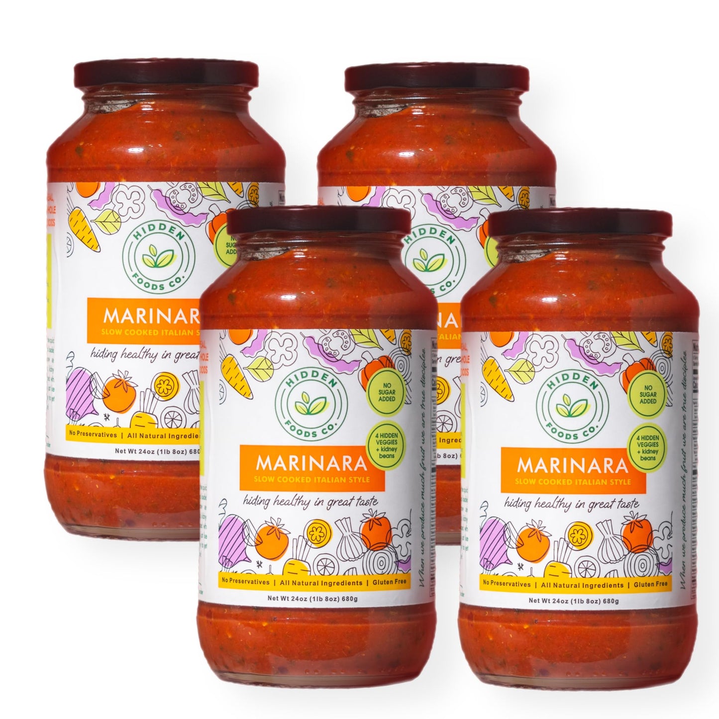 Hidden Foods Slow Cooked Marinara Sauce with Natural Vegetables, Low Carb and Low Sodium, No Sugar Added, Thick and Delicious Fl
