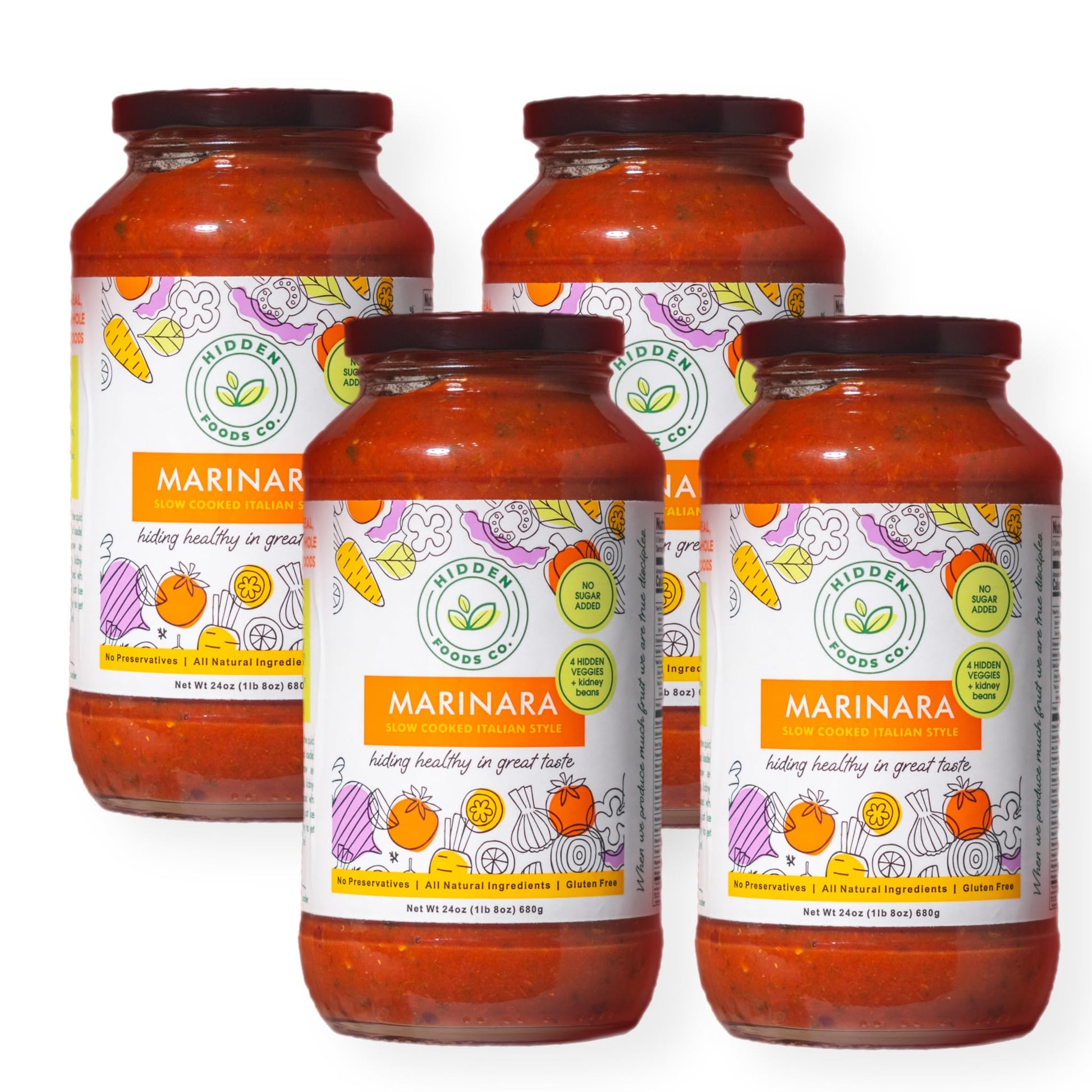 Hidden Foods Slow Cooked Marinara Sauce with Natural Vegetables, Low Carb and Low Sodium, No Sugar Added, Thick and Delicious Fl