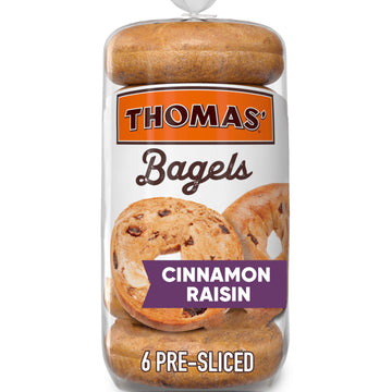 Thomas Cinnamon Raisin Bagels, 6 Pre Sliced Bagels with No High Fructose Corn Syrup, 20 Oz Bag