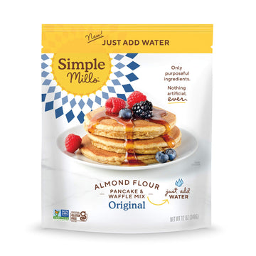 Simple Mills Just Add Water Almond Flour Pancake & Waffle Mix - Gluten Free, Plant Based, Paleo Friendly, Breakfast 12 Ounce (Pa