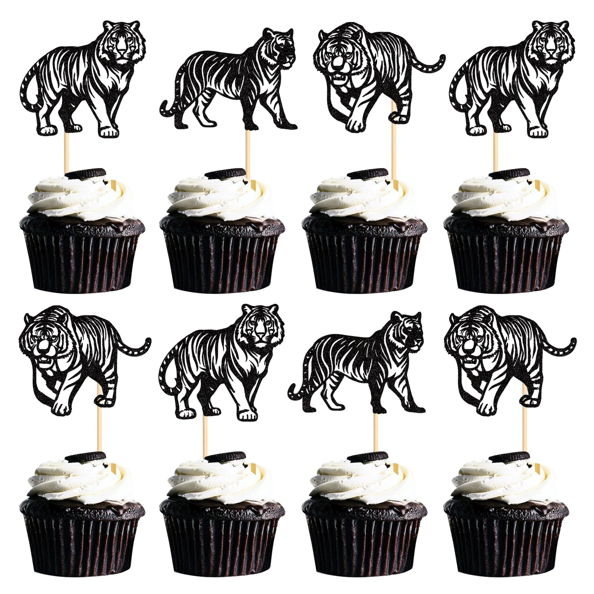 24 Pack Tiger Cupcake Toppers Jungle Safari Animal Tiger Cupcake Picks Tiger Birthday Cake Decorations for Baby Shower Birthday 
