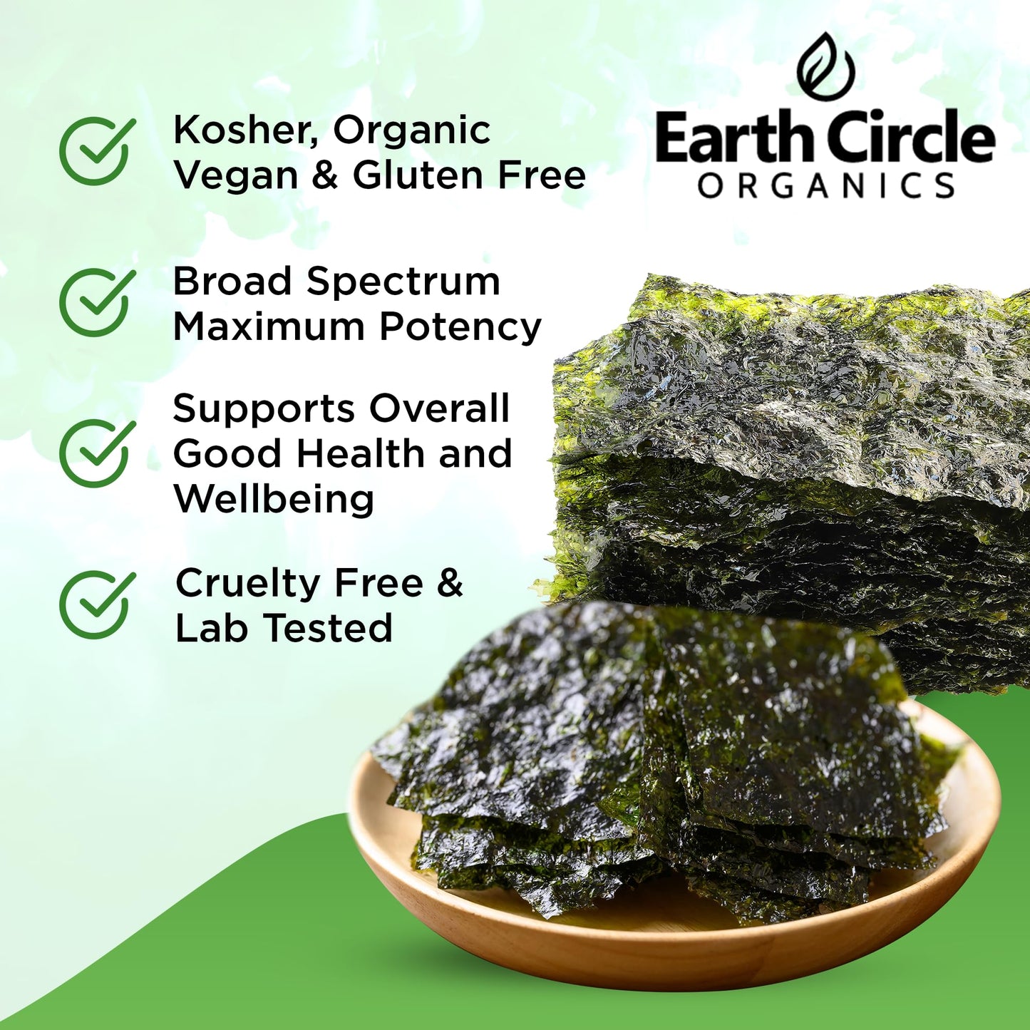 Earth Circle Organics | Organic Nori Seaweed Sheets - Raw, Unheated & Not Roasted | Grade A Certified | Vegan, Paleo, Keto Frien