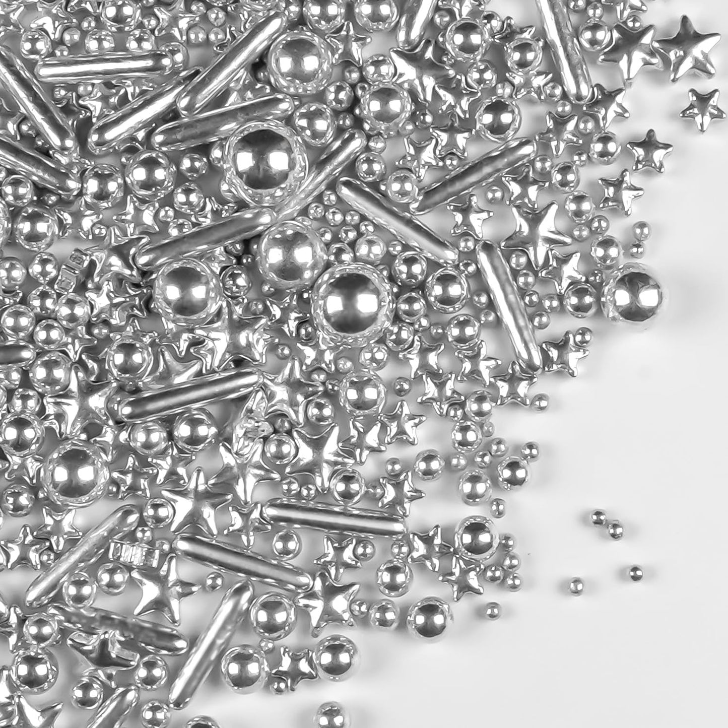 Silver Pearl Star Rods Sprinkles for Cake Decorating, 150g/5.29oz, Silver Sugar Pearls Sprinkles, Cupcakes Cookies Donuts Topper