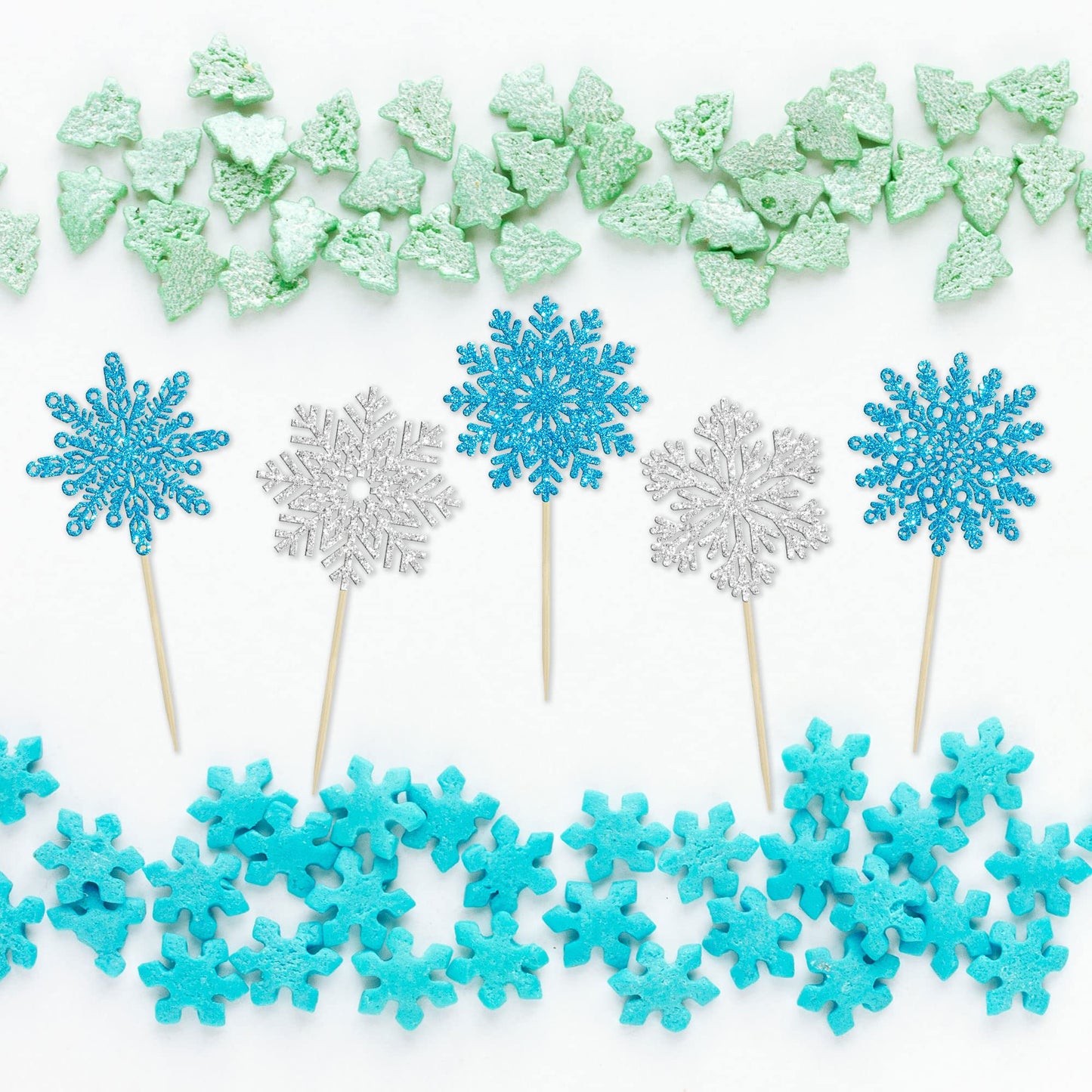 30Pcs Snowflake Cupcake Toppers Silver Blue Glitter Snowflake Cupcake Picks For Winter Frozen Theme Baby Shower Kids Birthday Ch