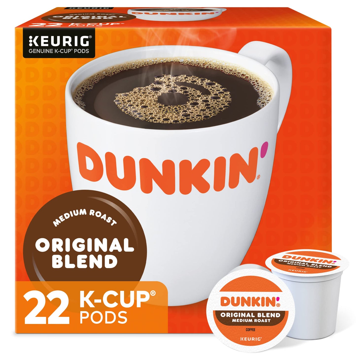 Dunkin Donuts Original Blend Medium Roast Coffee, 22 K-Cup Pods, 22 Count