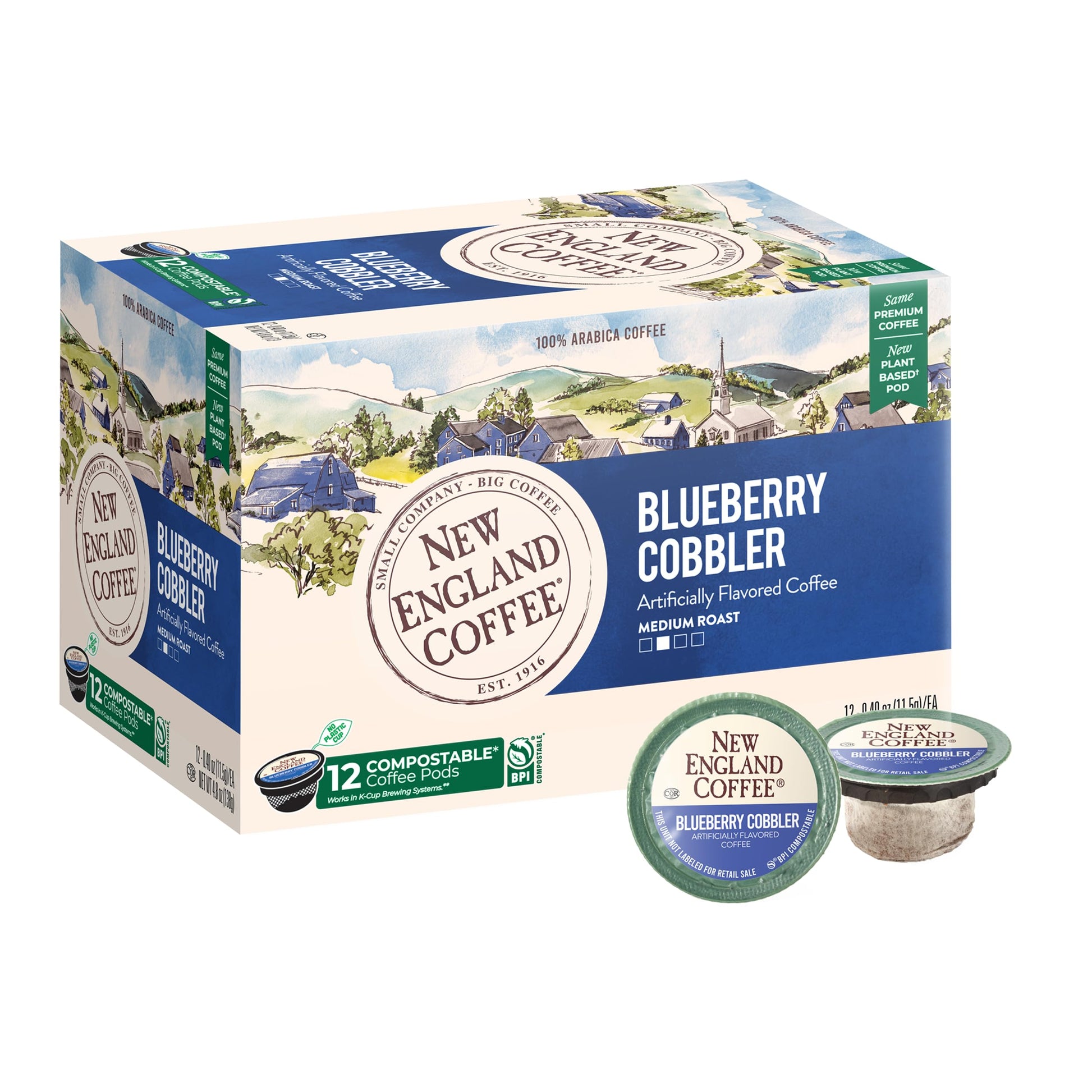 New England Coffee Blueberry Cobbler Medium Roast Single Serve Pods, 12Ct Box (Pack Of 1)