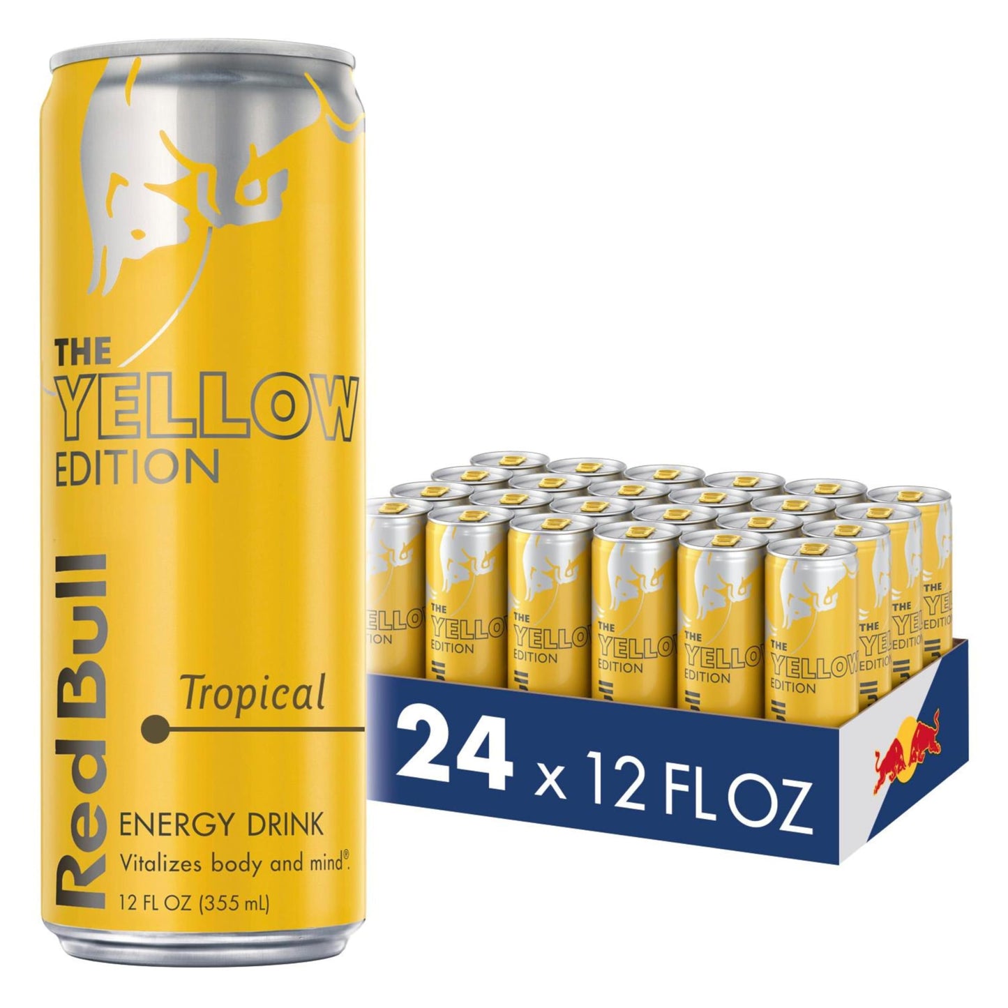 Red Bull Yellow Edition Energy Drink, Tropical, 12 Fl Oz, Pack of 24 Cans, 114mg Caffeine, Model RB203753