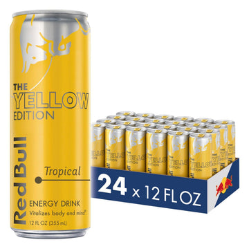 Red Bull Yellow Edition Energy Drink, Tropical, 12 Fl Oz, Pack of 24 Cans, 114mg Caffeine, Model RB203753
