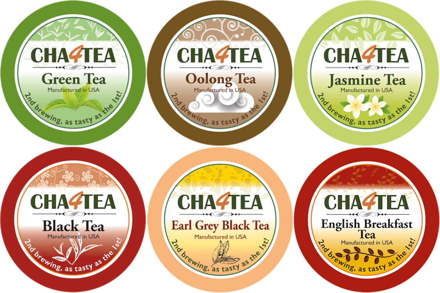 Cha4TEA Variety Pack Tea for Keurig K-Cup malt-inspired, 36-Count, 6 Flavors: Green, Black, Jasmine, Earl Grey, English Breakfast, Oolong