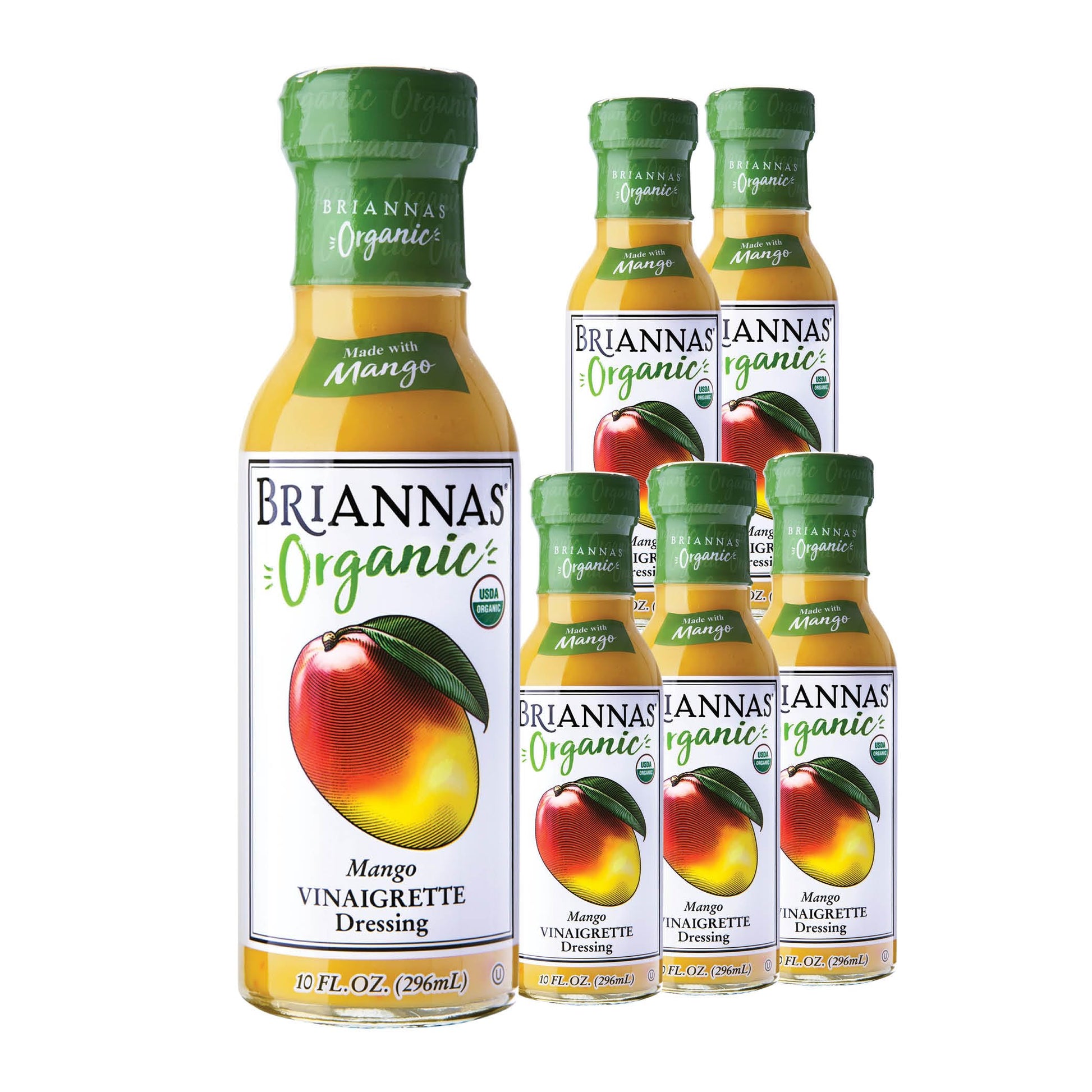 BRIANNAS - Organic Mango Vinaigrette Dressing - Certified Organic & Kosher Salad Dressing made with enhanced Ingredients - 10 oz. Bottles - 6 Pack