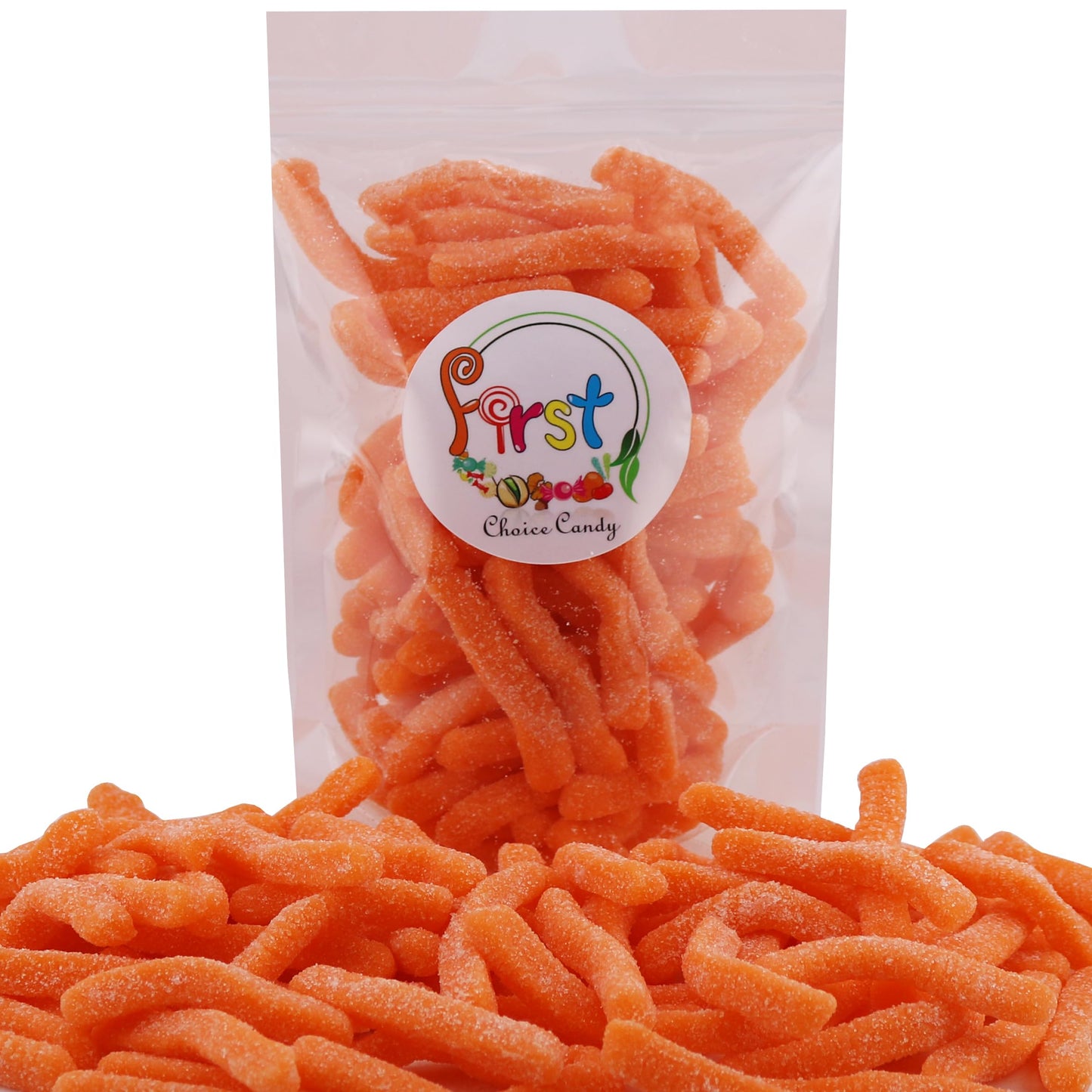 Firstchoicecandy Sweet & Sour Gummy Worms, Multi Flavors And Solid Colors (2 Pound, Sour Orange)