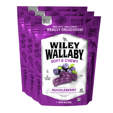 Wiley Wallaby Licorice 10 Ounce Classic Gourmet Soft & Chewy Australian Huckleberry Licorice Candy Twists, 3 Pack
