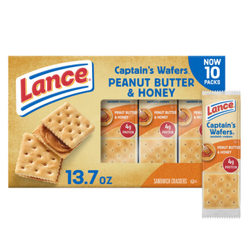 Lance Sandwich Crackers, Captains Wafers Peanut Butter and Honey, 10 Packs, 6 Sandwiches Each