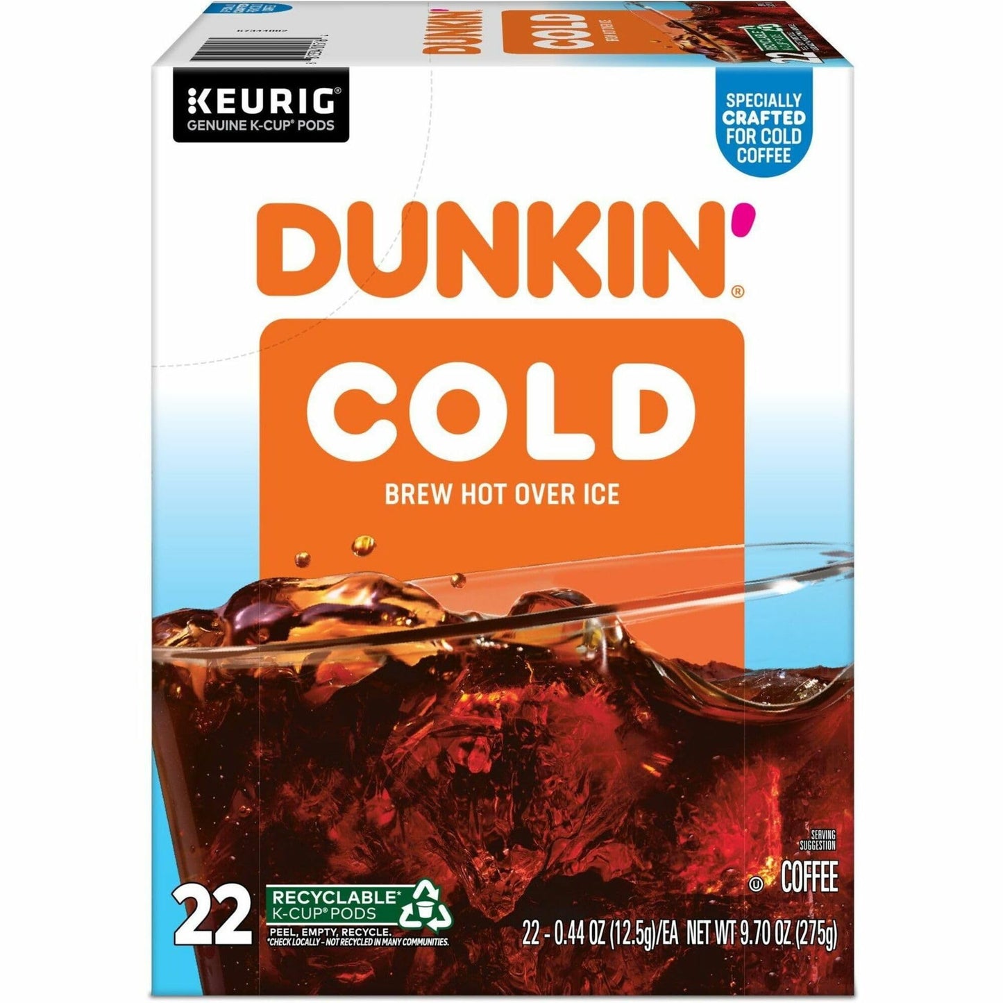Dunkin Donuts Brew K-Cup  Pod Over Ice  Keurig Single Serve K-Cup Pods  22 Count - Smooth - K-Cup  Pod - Roasted  Arabica - Kosher - 22 / Pack