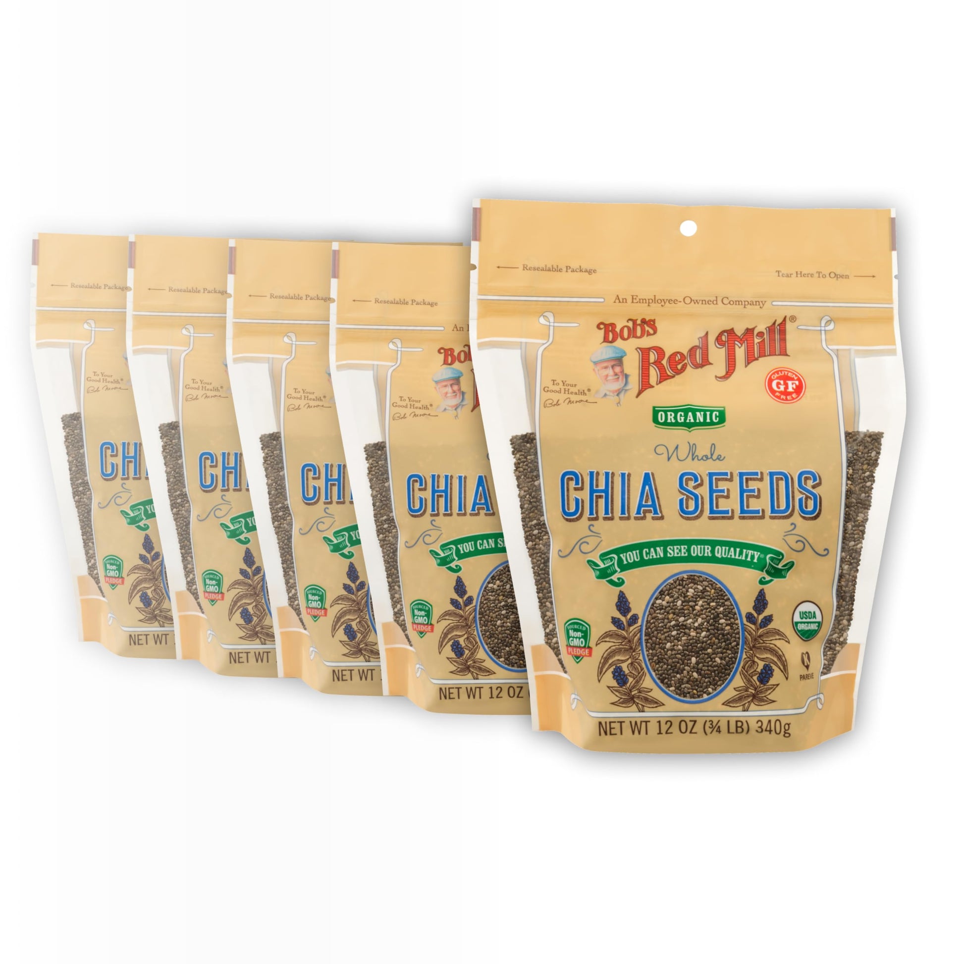 Bob s Red Mill Organic Chia Seed, 12oz (Pack of 5) - Non GMO, Vegan, Keto Friendly, Paleo Friendly, Kosher