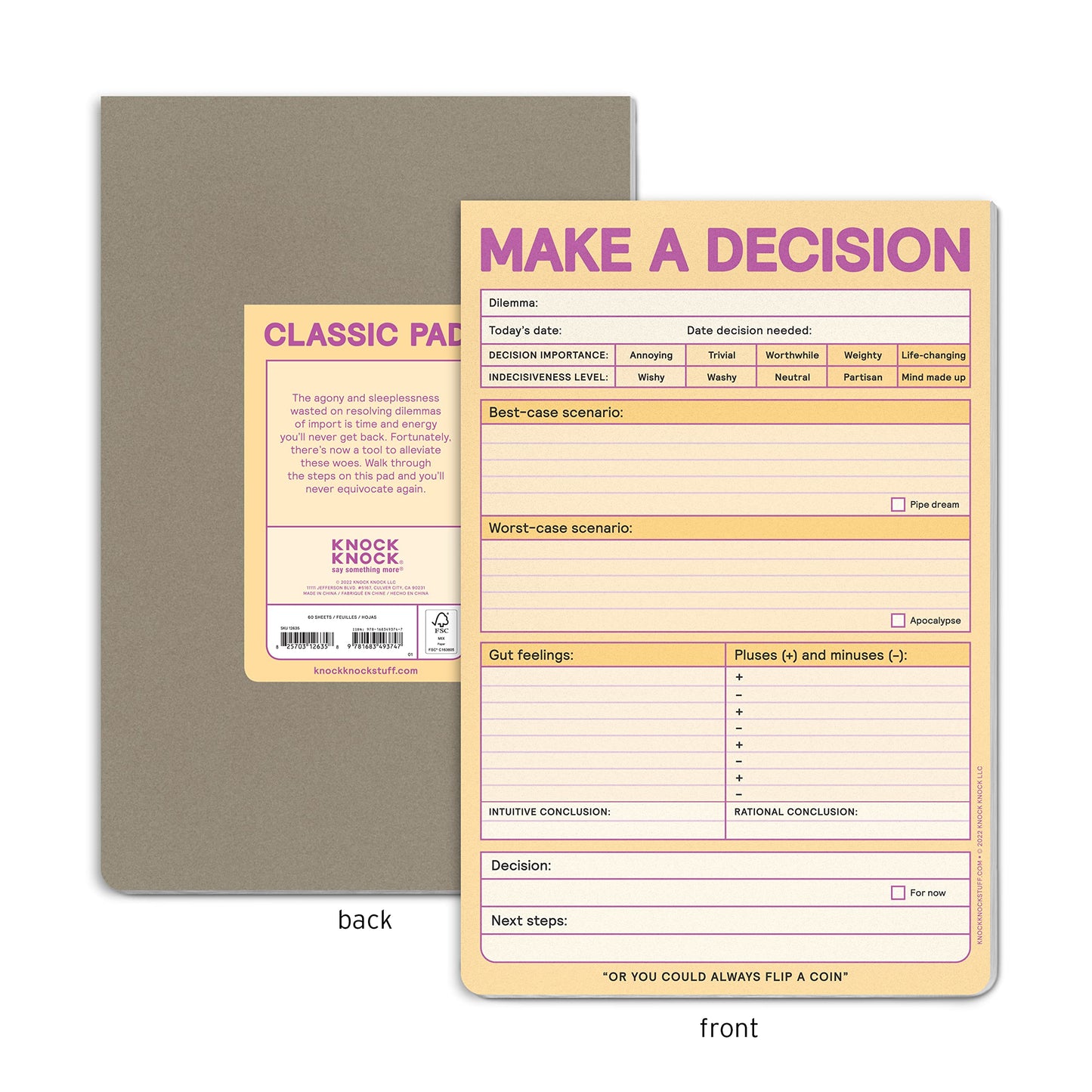Knock Knock Make A Decision Pad, Checklist Funny Office Notepads (Pastel Version), 6 X 9-Inches