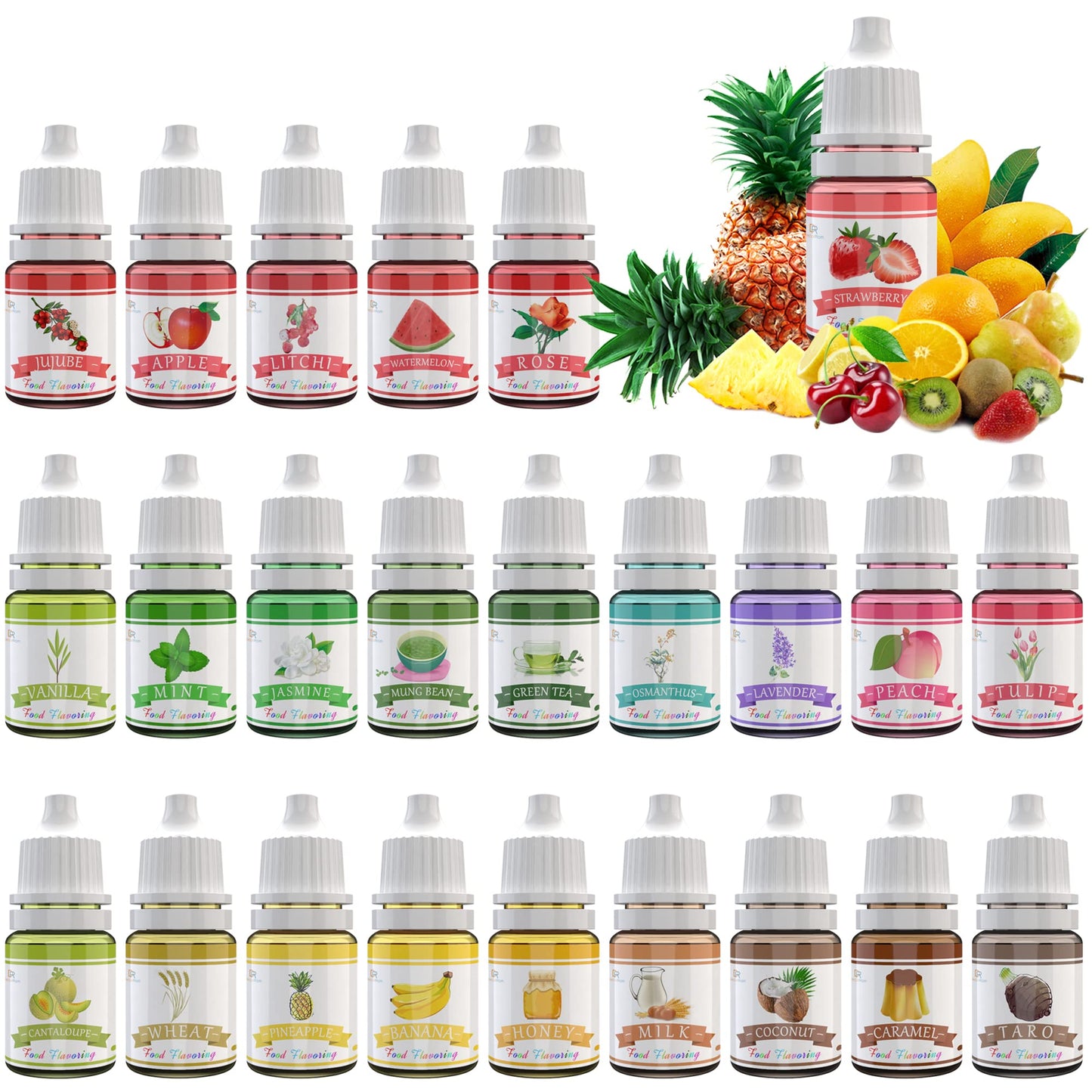 Food Flavoring Oil - 24 Pack Concentrated Flavor Oil For Baking, Cooking, Cosmetics - Liquid Lip Gloss Flavoring Oil Extract For