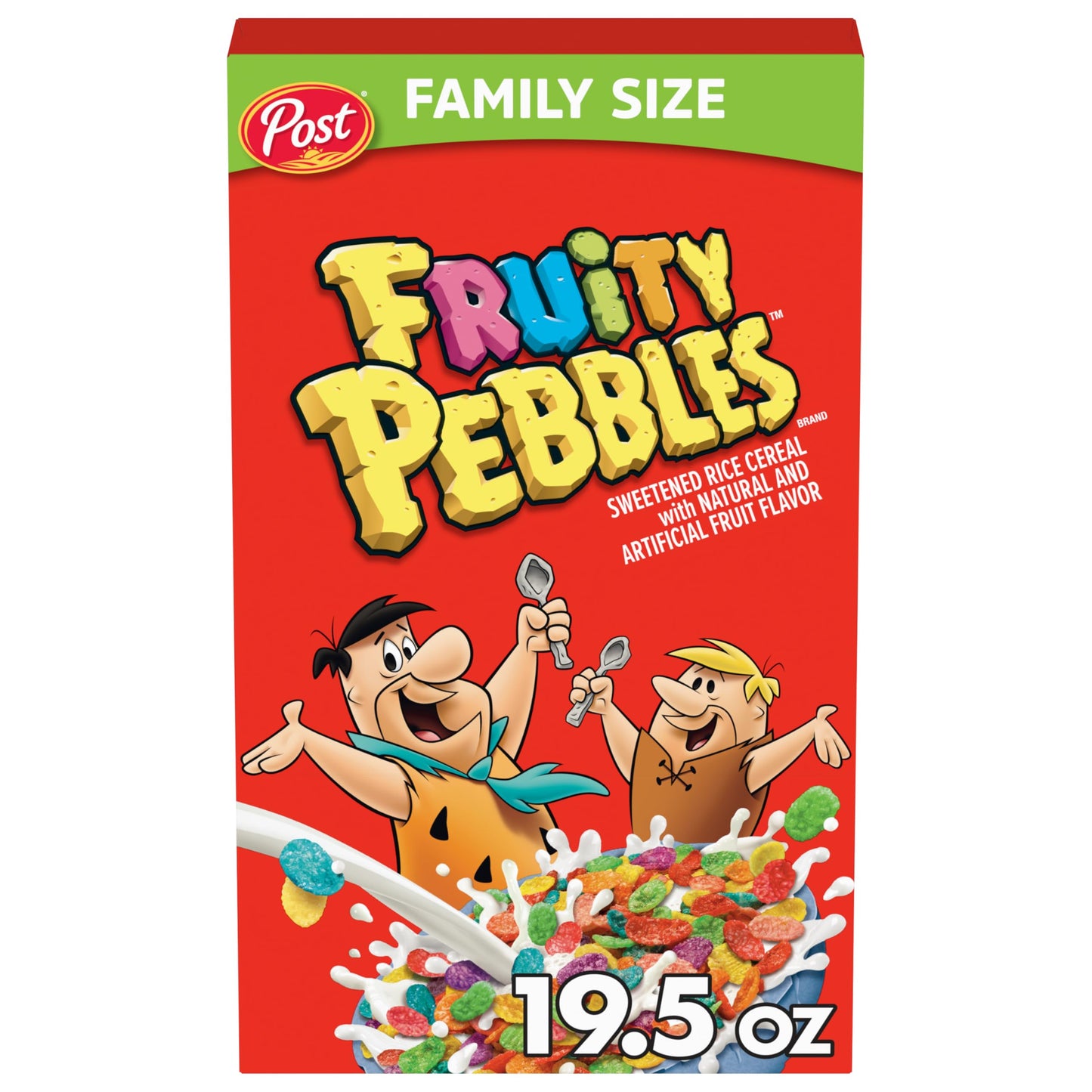 Post Fruity Pebbles Cereal, Fruity Kids Cereal, Gluten Free Rice Cereal For Kids, 19.5 Oz Family Size Cereal Box