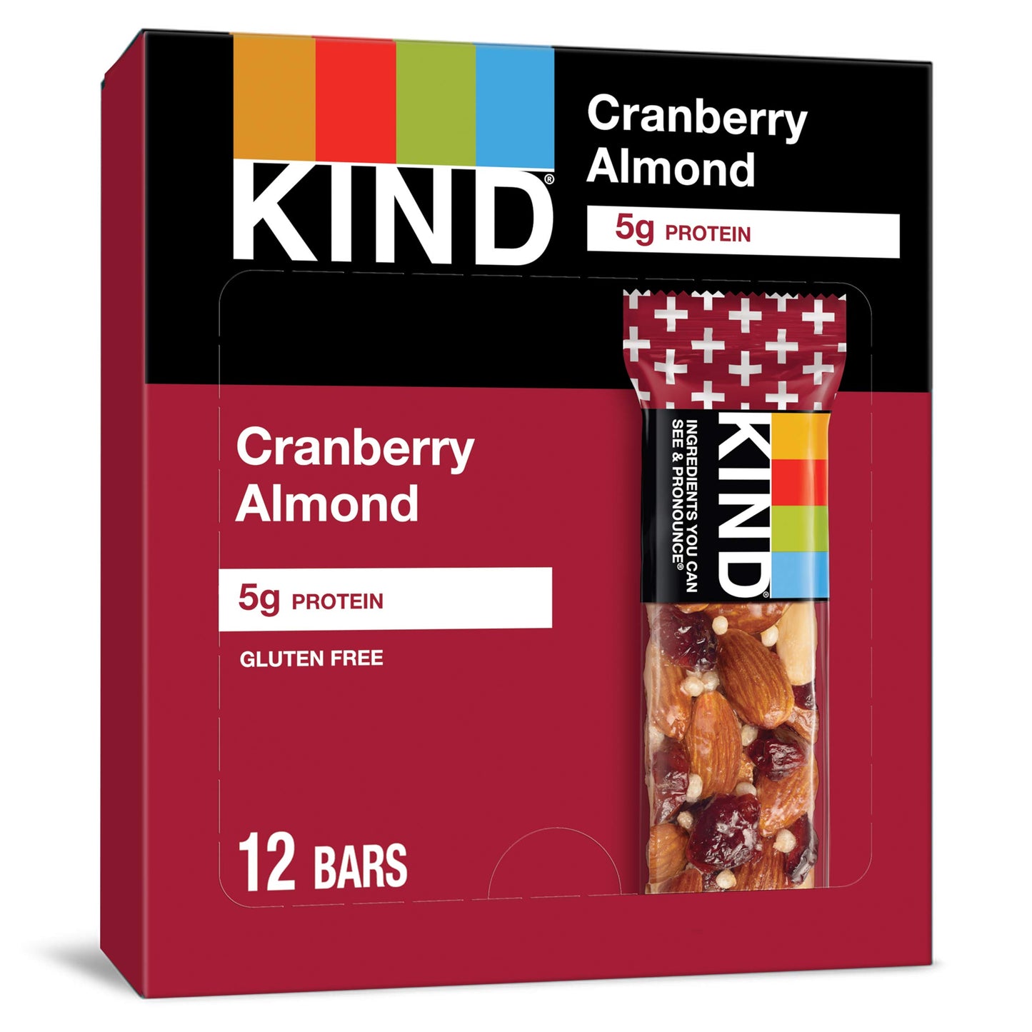 KIND Nut Bars Cranberry Almond Gluten Free Low Sugar 6g Protein 12 Count