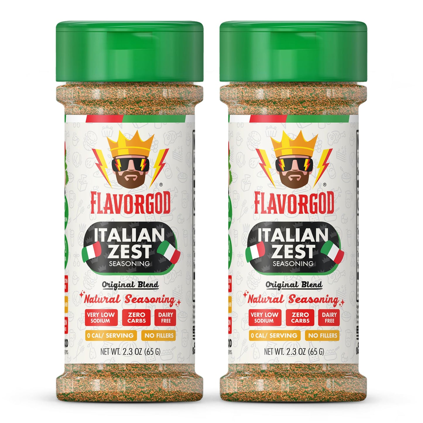Flavor God Italian Zest Seasoning Mix - All Natural Spice Blend, 2 Bottles, Kosher, Low Sodium, Vegan, Keto Friendly