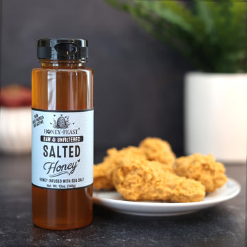 Honey Feast Salted Honey - Raw And Cold Packed - 12 Ounces - Small Batch Beekeeper Honey