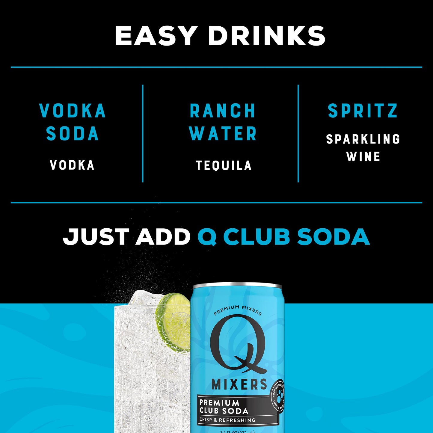 Q MIXERS Club Soda Mixer, Premium Natural Ingredients, 7.5 Fl Oz (Pack of 24), Model CAN-LTN75-SHP