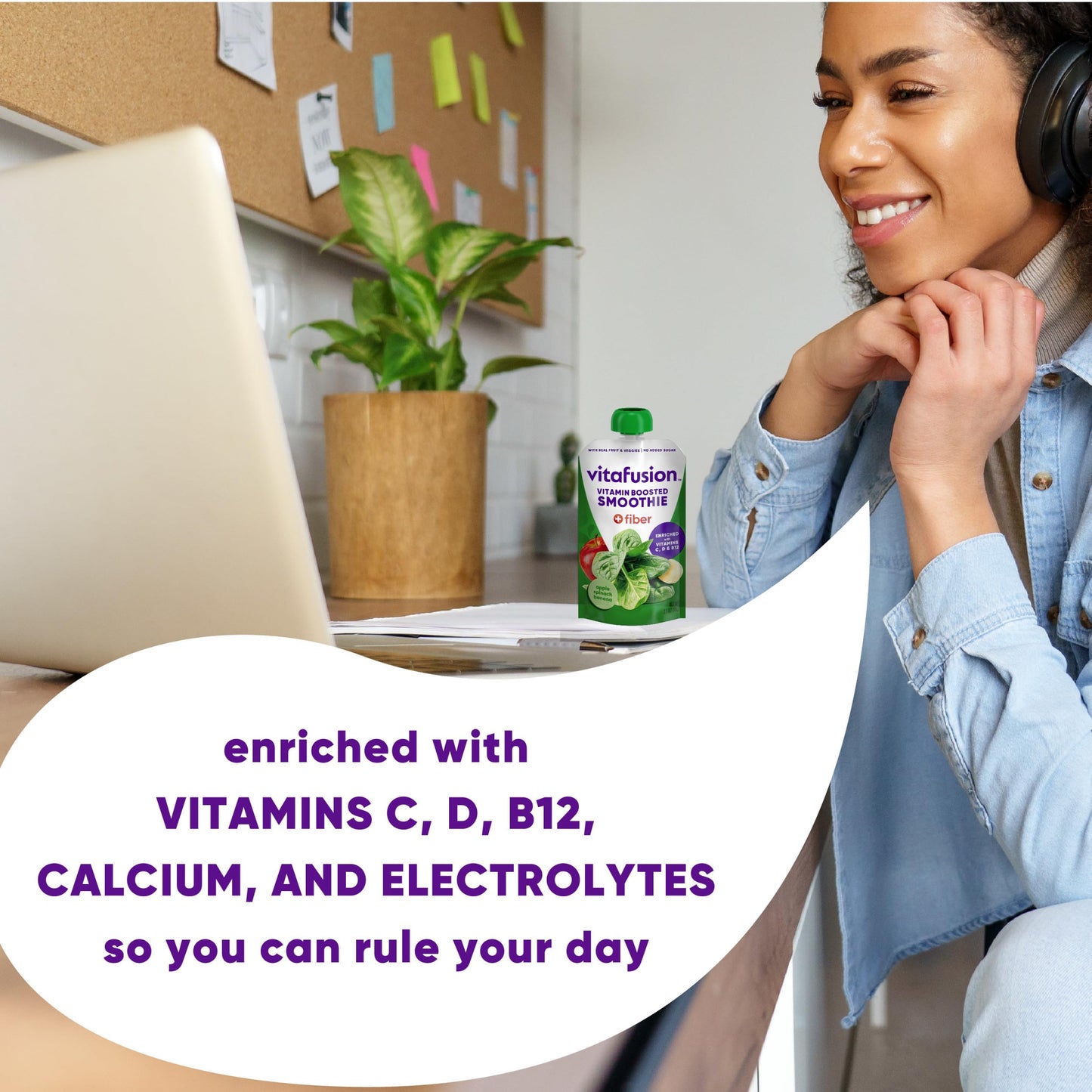 vitafusion Vitamin-Boosted Smoothie +Fiber with Energy Metabolism and Immunue Support, Apple Spinach Banana Flavor Excellent Sou