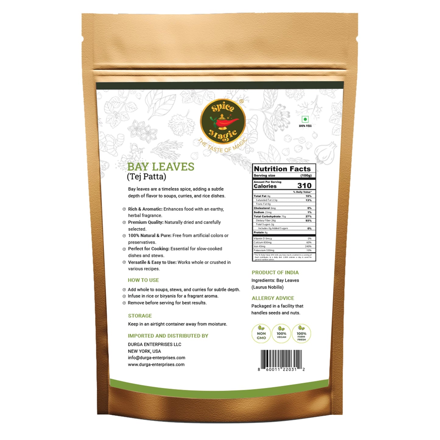 Spice Magic Bay Leaves - Whole Bay Leaves Hand Selected Extra Large 1.75Oz (50G) ~ 100% Natural | Gluten Friendly | Non-Gmo | Ve