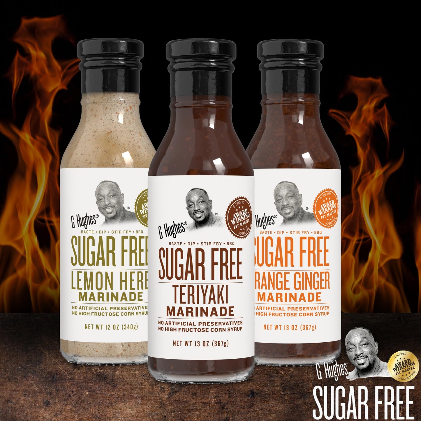 G Hughes Sugar Free, Assorted Marinades - Gluten Free, Sugar Free Sauces And Marinades Gift Sets, Marinades For Meats, (1) Lemon Herb 12Oz Bottle (1) Teriyaki 13Oz Bottle & (1) Orange Ginger 13Oz