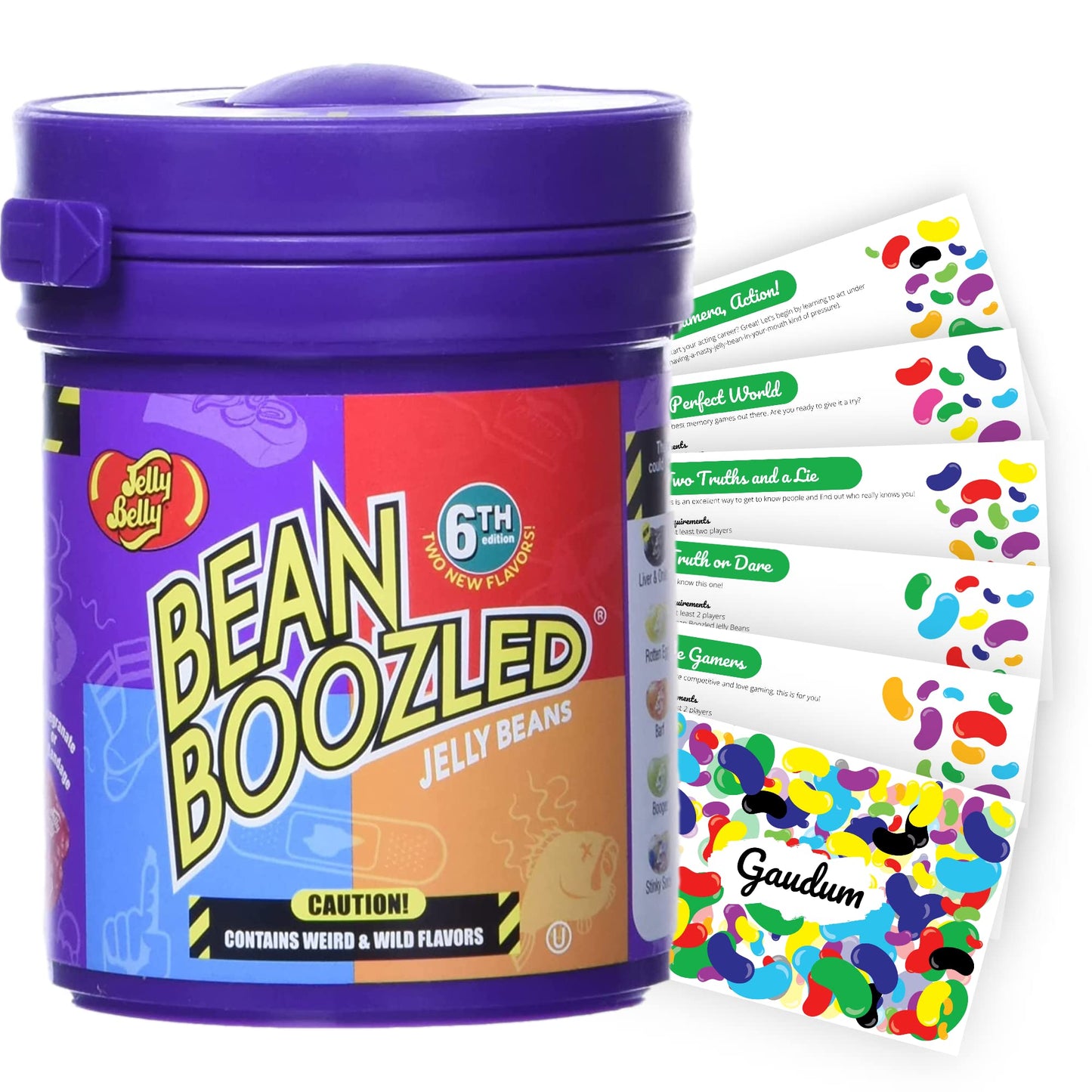 Jelly Belly Bean Boozled Jelly Beans Dispenser Game New Edition + 5 Gaudum Jelly Bean Game Cards (For Teens)