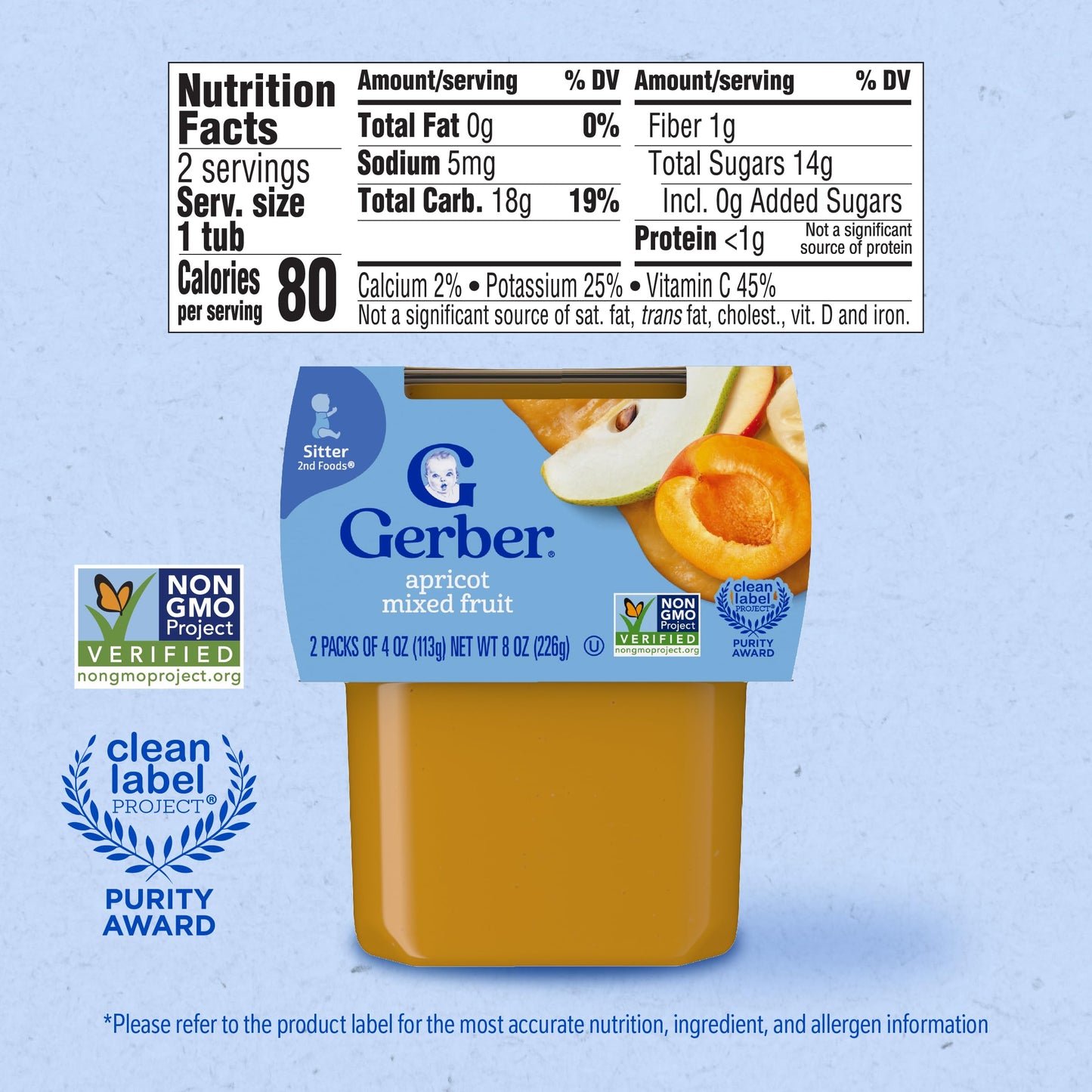 Gerber 2Nd Foods Apricot Mixed Fruit Pureed Baby Food, 4 Ounce Tubs, 2 Count (Pack Of 8)