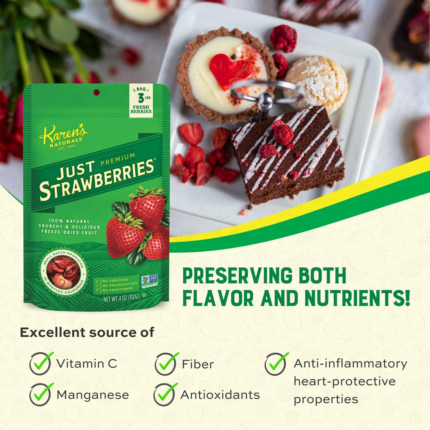 Karen'S Naturals Freeze-Dried Strawberries, 1.5Oz, Pack Of 6 - Flavor Packed Freeze Dried Fruit Snack, Crunchy Strawberries, Hea