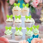YCTHUNFISH 30 Pack Pink Bow Cupcake Toppers - Bowknot Paper Picks for Wedding, Bridal Shower, Birthday Party, Green