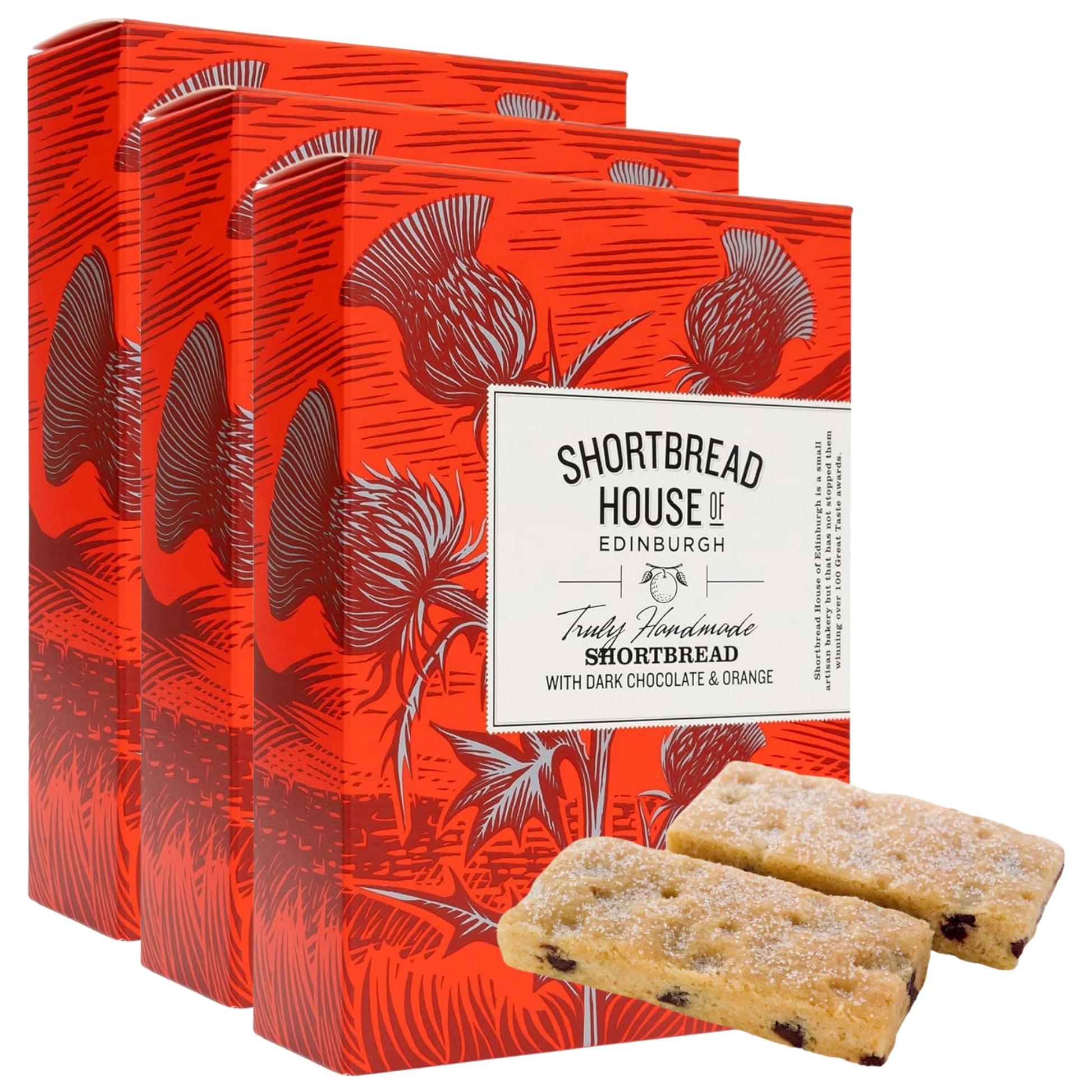 Shortbread House of Edinburgh Truly Handmade Shortbread Fingers with Dark Chocolate & Orange, 6oz Box (Pack of 3)