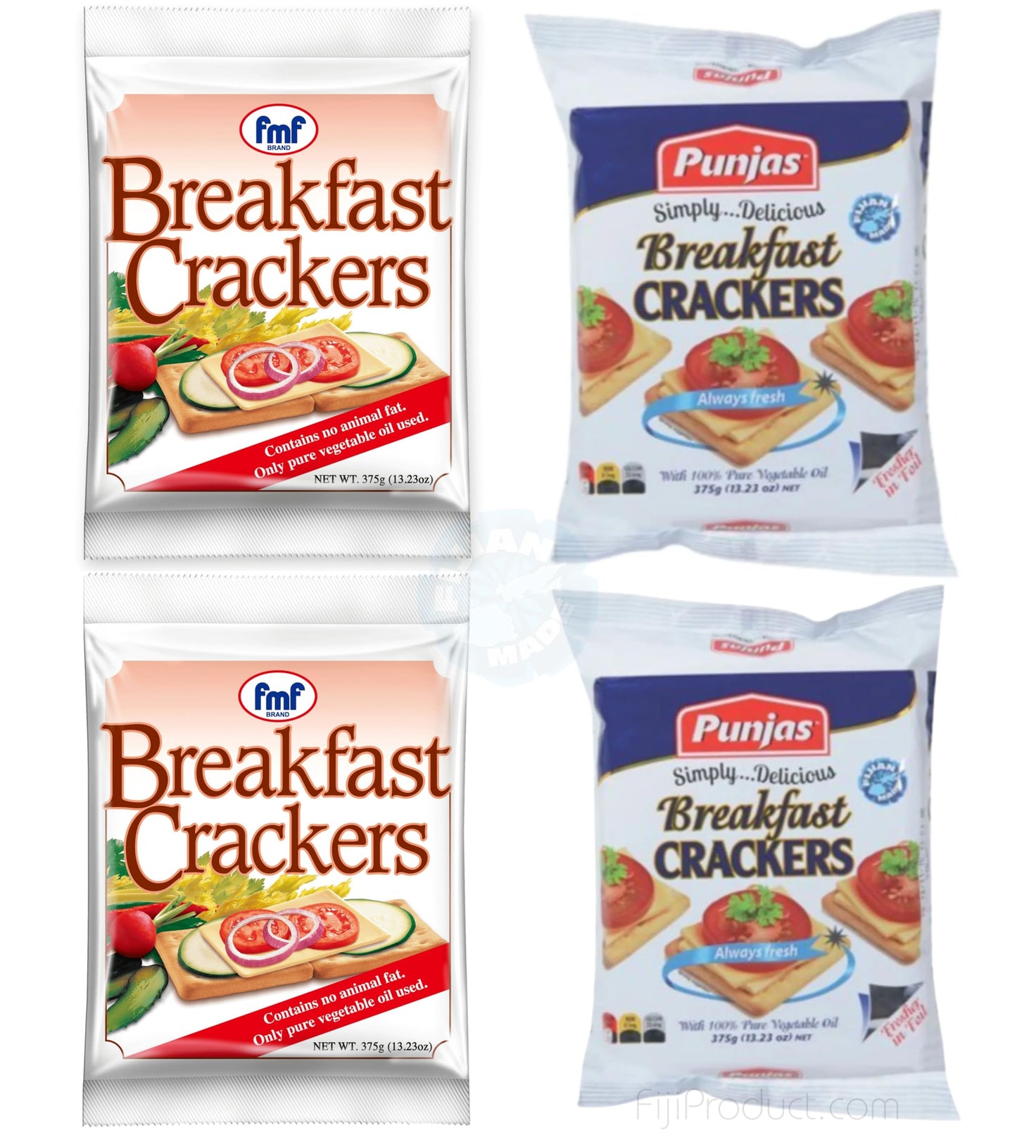 Fiji's FMF - PUNJAS Variety Breakfast Crackers, Light & Crunchy Biscuit Snack (Pack Of 4 x 375) Combo-Deal, Delicious Combinatio