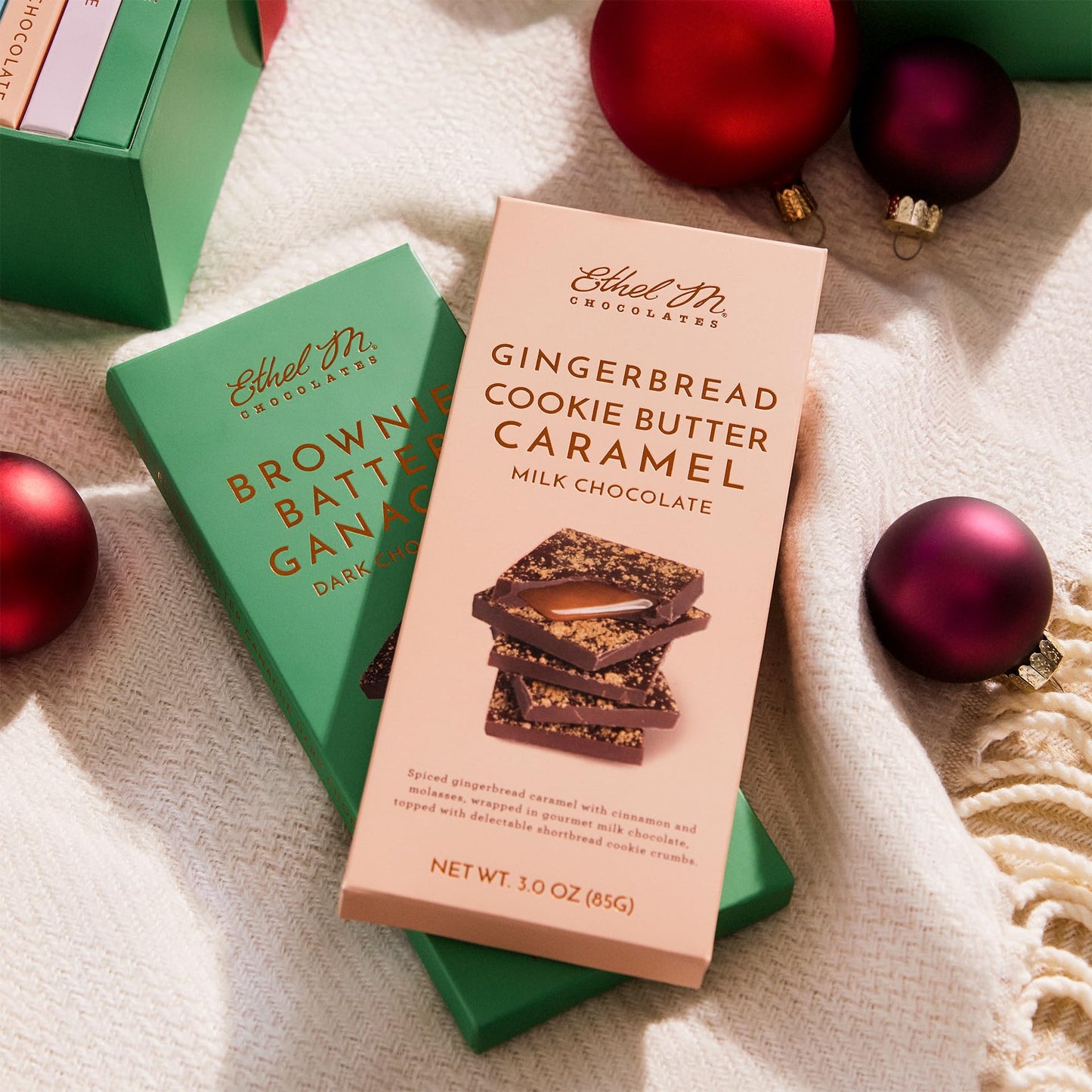 Ethel M Chocolates Holiday Gingerbread Cookie Butter Caramel Milk Chocolate Gourmet Tablet Bar (85G)